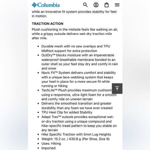 Columbia Facet 75 mid outdry boot - Picture 9 of 9